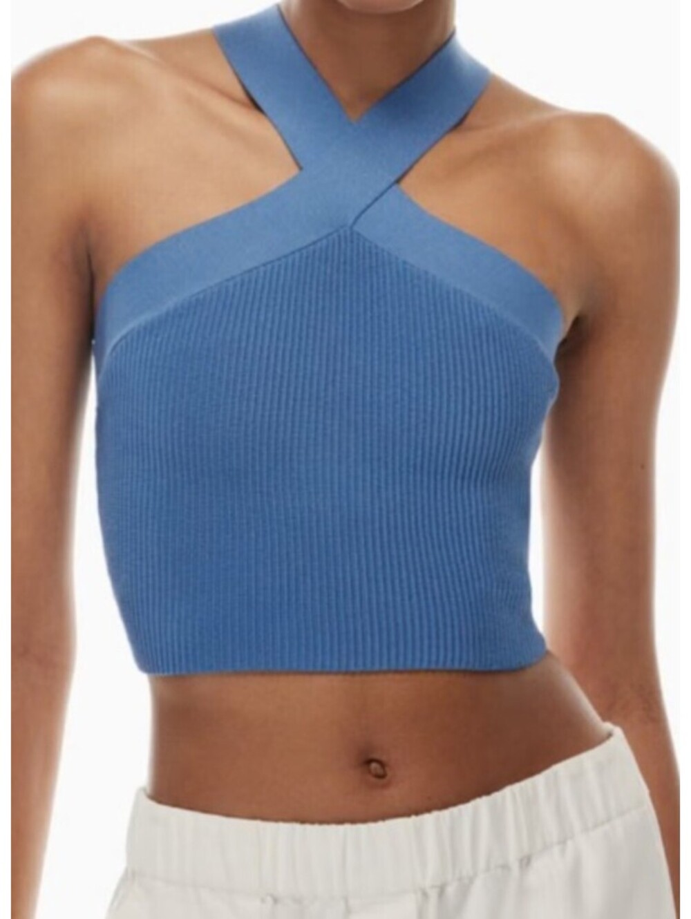 BABATON blue ribbed halter top sz S